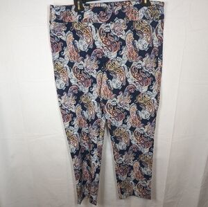 Melissa Paige XL Paisley Pants Stretch Pull On Navy Red Print